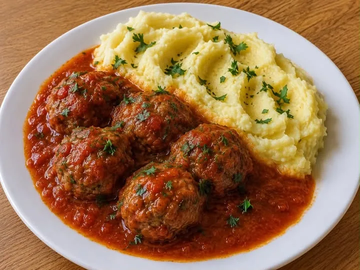 Meatballs in Sauce with Mashed Potatoes