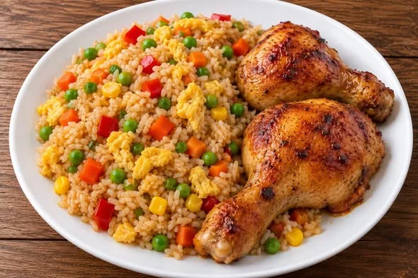 Oven Chicken Legs with Chinese-style Rice