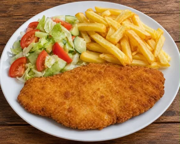 Schnitzel with Potatoes and Salad (Chicken Breast)